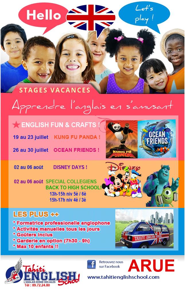 Anglais stage vacances 2021