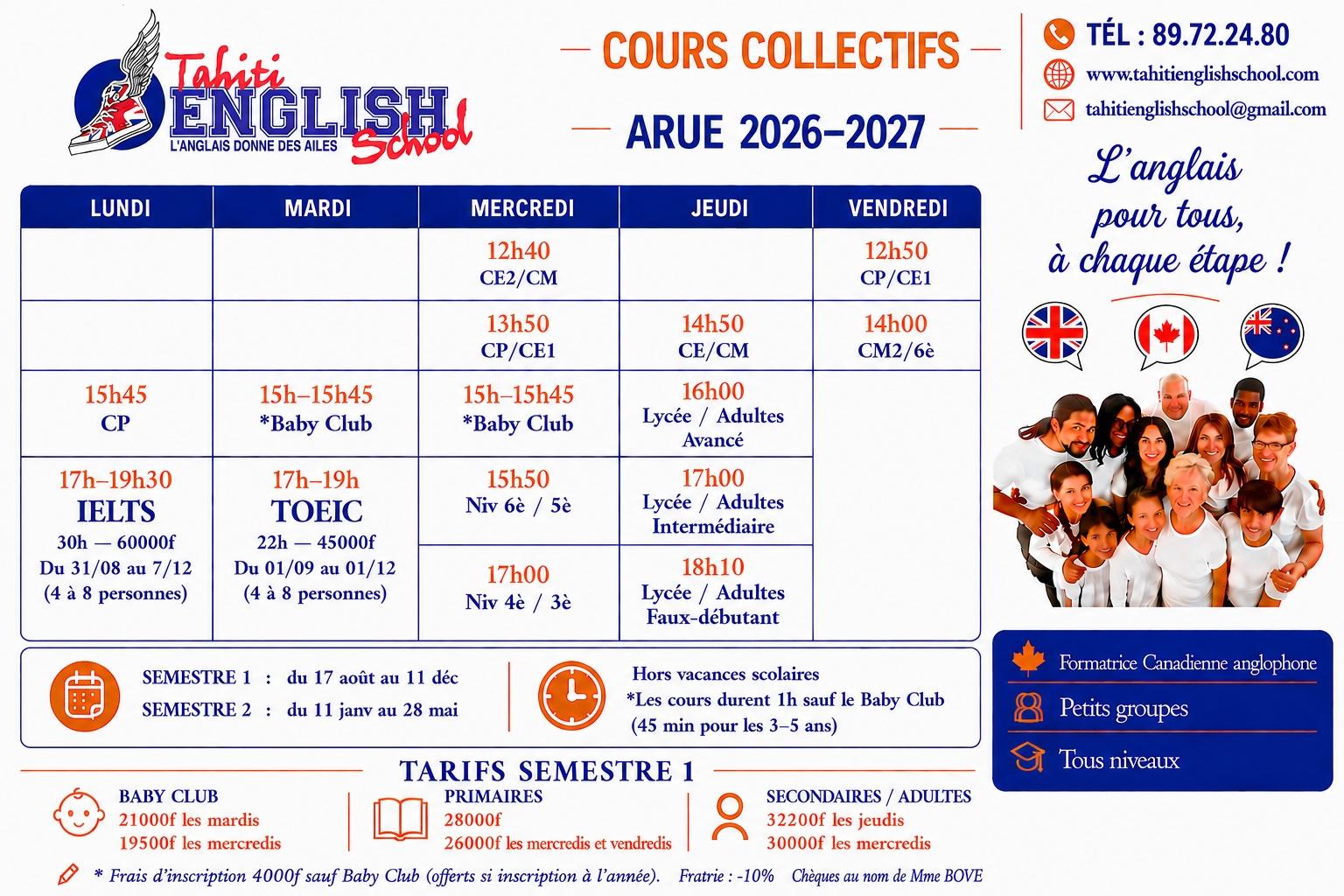 PLANNING COURS COLLECTIFS AOÛT 26